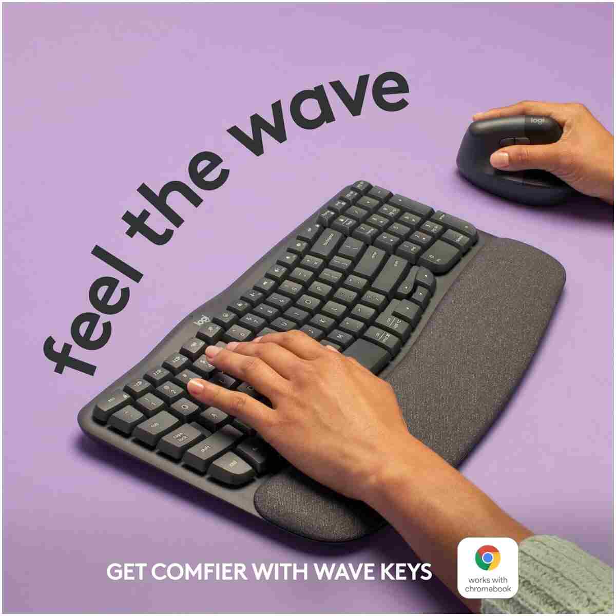 Logitech Wave Keys Wireless Ergonomic Keyboard with Cushioned Palm Rest, Comfortable Natural Typing, Easy-Switch, Bluetooth, Logi Bolt Receiver, for Multi-OS, Windows/Mac -...