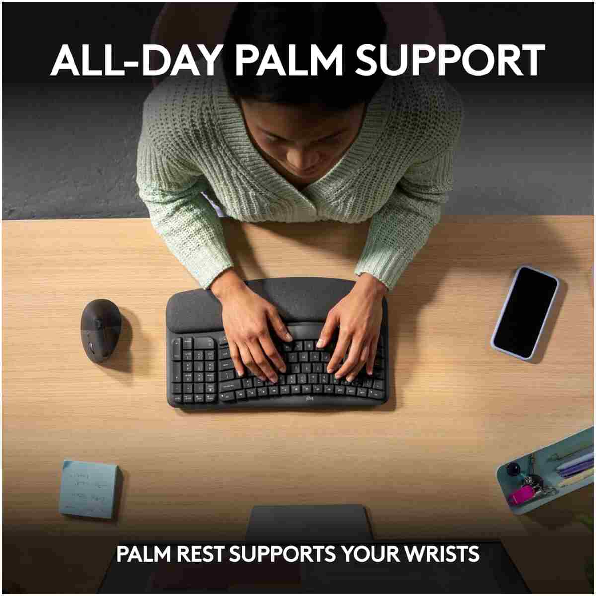 Logitech Wave Keys Wireless Ergonomic Keyboard with Cushioned Palm Rest, Comfortable Natural Typing, Easy-Switch, Bluetooth, Logi Bolt Receiver, for Multi-OS, Windows/Mac -...