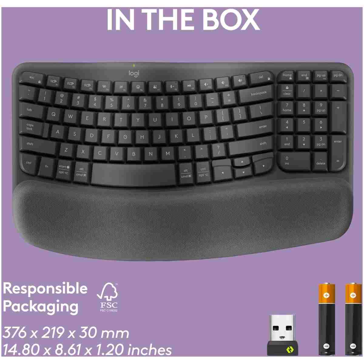 Logitech Wave Keys Wireless Ergonomic Keyboard with Cushioned Palm Rest, Comfortable Natural Typing, Easy-Switch, Bluetooth, Logi Bolt Receiver, for Multi-OS, Windows/Mac -...