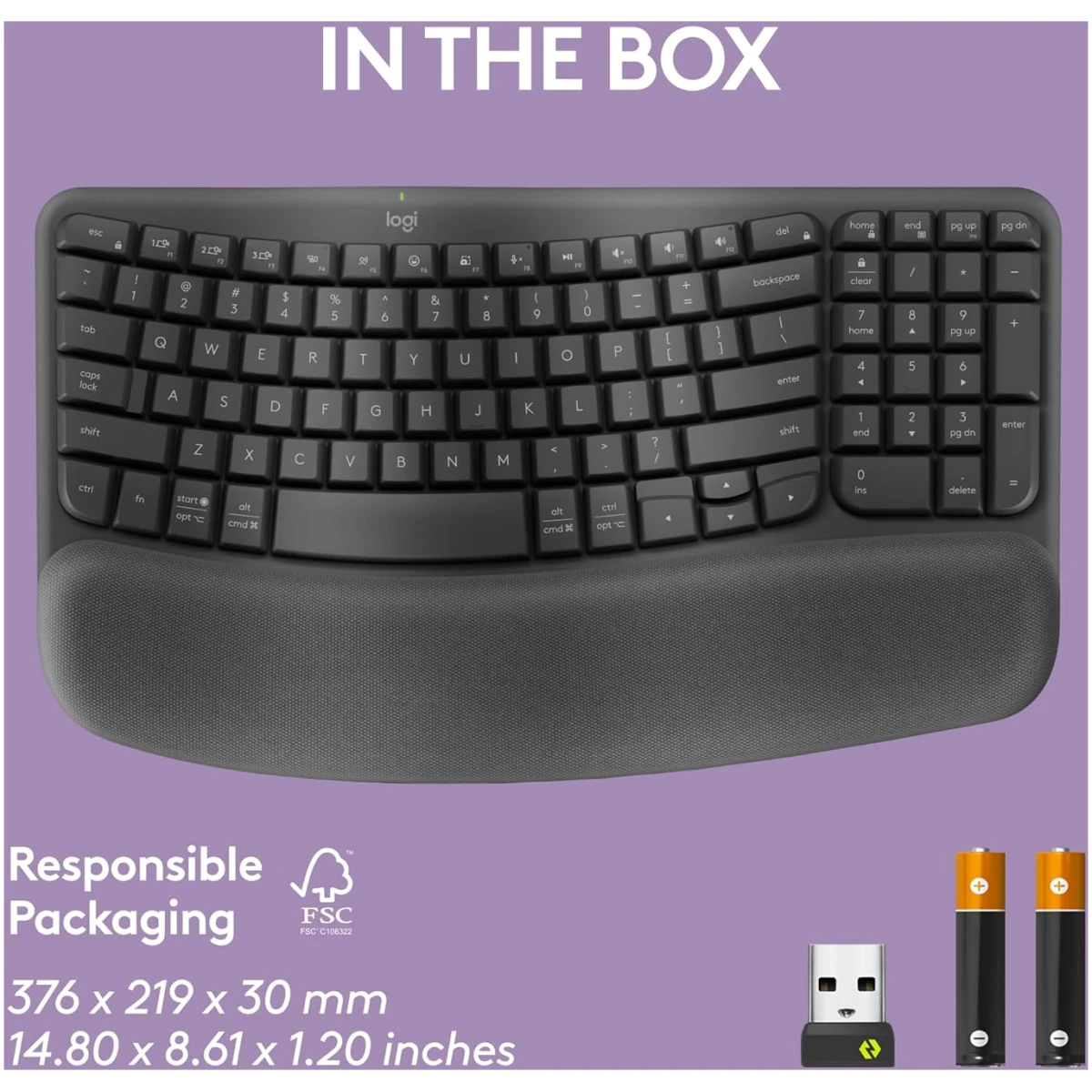 Logitech Wave Keys Wireless Ergonomic Keyboard with Cushioned Palm Rest, Comfortable Natural Typing, Easy-Switch, Bluetooth, Logi Bolt Receiver, for Multi-OS, Windows/Mac -...