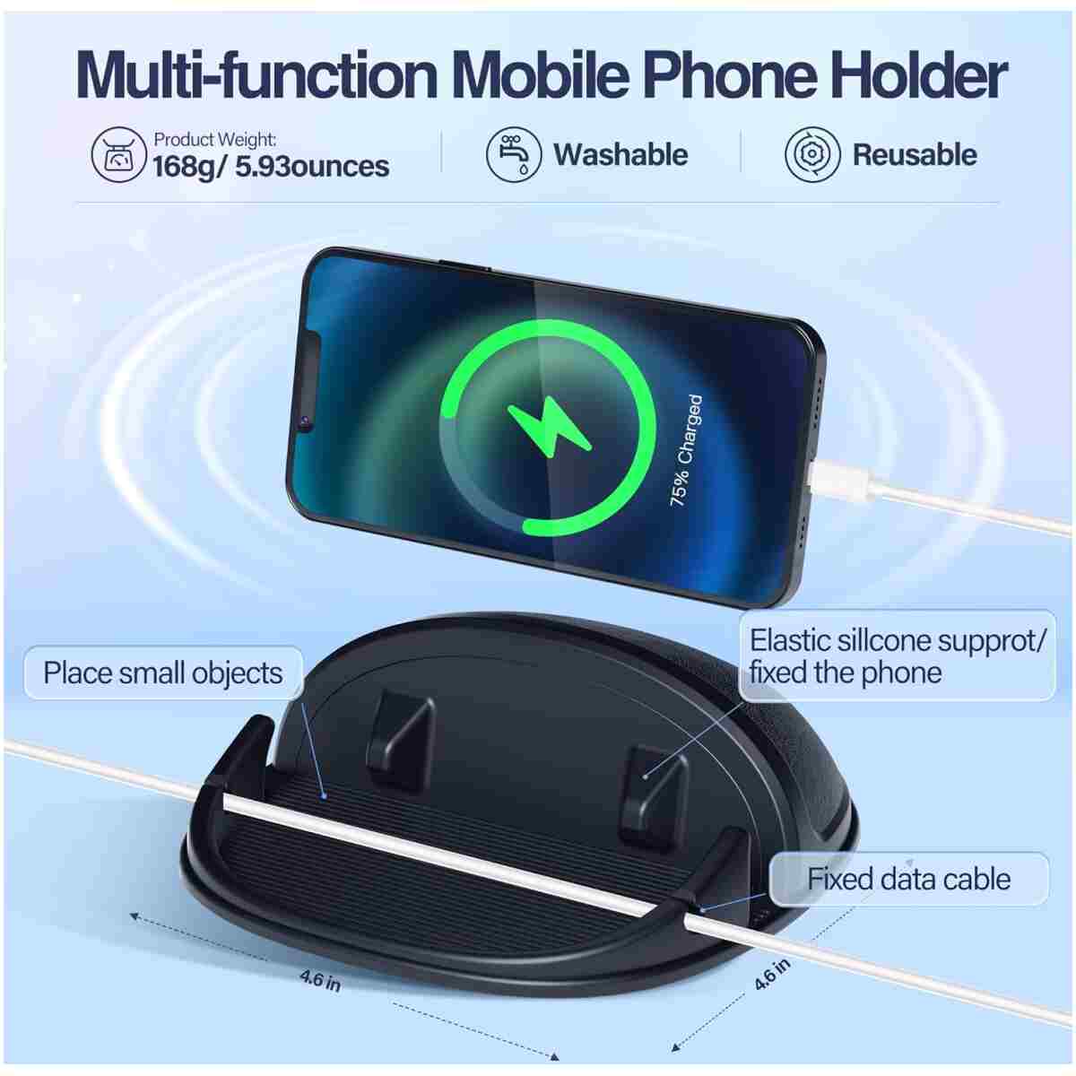 Loncaster Car Phone Holder, Car Phone Mount Silicone Car Pad Mat for Various Dashboards, Slip Free Desk Phone Stand Compatible with iPhone, Samsung, Android Smartphones, GPS...