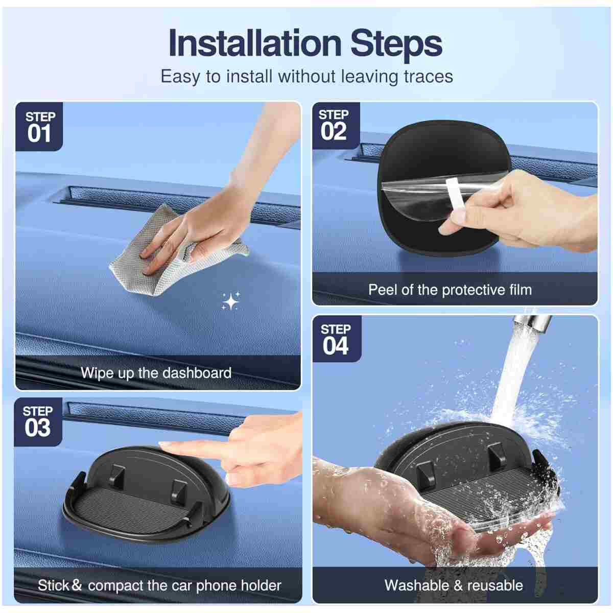 Loncaster Car Phone Holder, Car Phone Mount Silicone Car Pad Mat for Various Dashboards, Slip Free Desk Phone Stand Compatible with iPhone, Samsung, Android Smartphones, GPS...