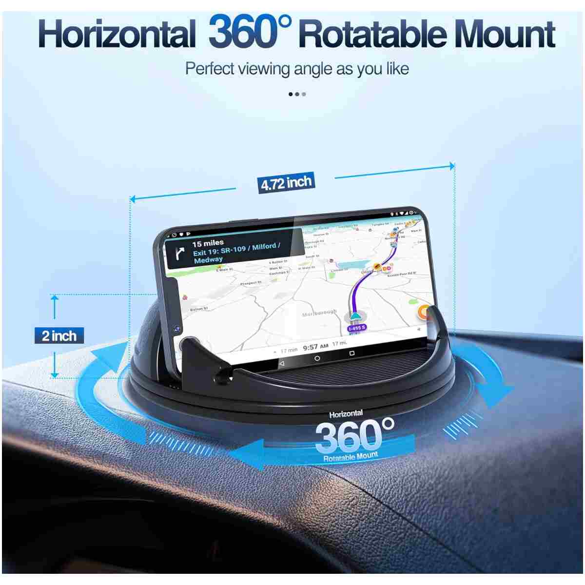 Loncaster Car Phone Holder, Car Phone Mount Silicone Car Pad Mat for Various Dashboards, Slip Free Desk Phone Stand Compatible with iPhone, Samsung, Android Smartphones, GPS...