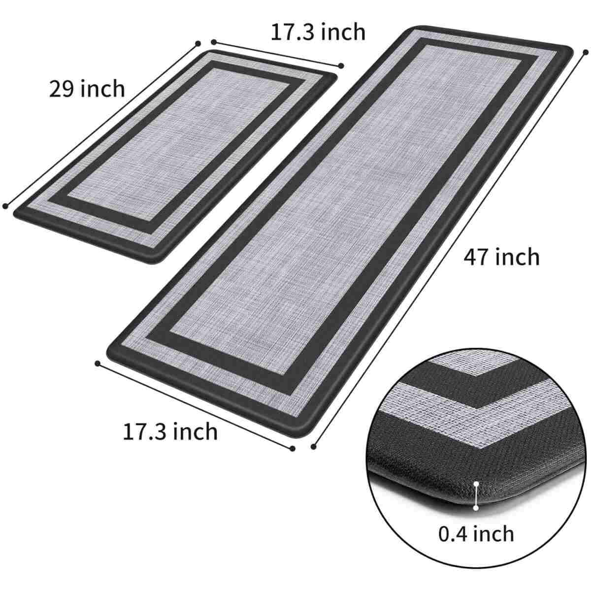 Mattitude Kitchen Mat [2 PCS] Cushioned Anti-Fatigue Non-Skid Waterproof Rugs Ergonomic Comfort Standing Mat for Kitchen, Floor, Office, Sink, Laundry, Black and Gray
