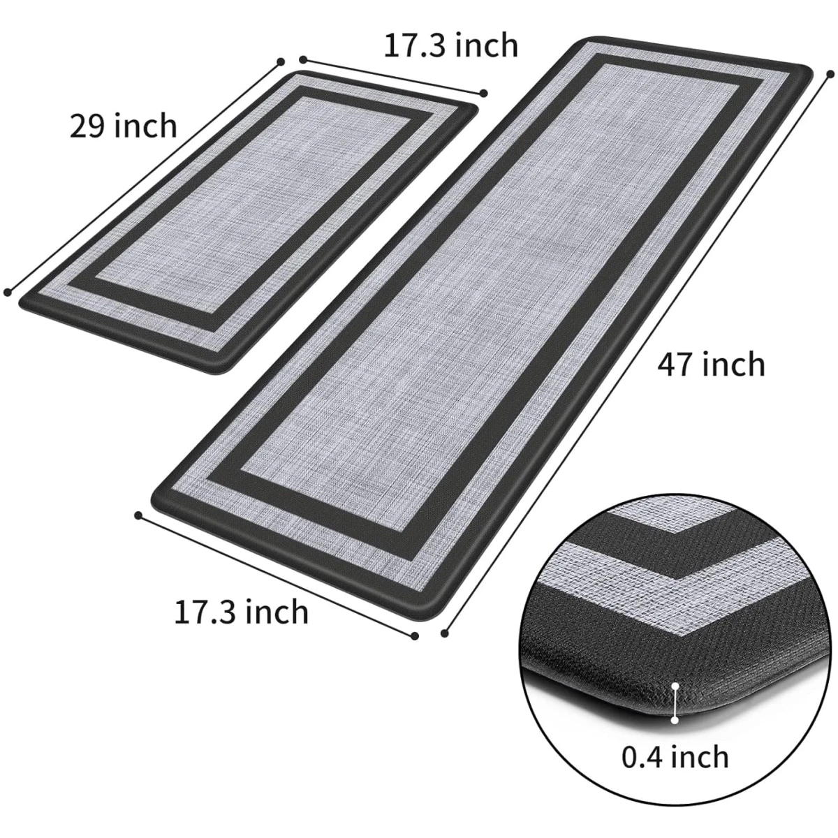 Mattitude Kitchen Mat [2 PCS] Cushioned Anti-Fatigue Non-Skid Waterproof Rugs Ergonomic Comfort Standing Mat for Kitchen, Floor, Office, Sink, Laundry, Black and Gray