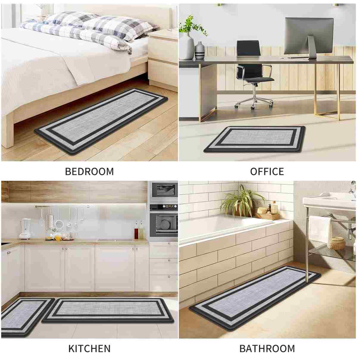 Mattitude Kitchen Mat [2 PCS] Cushioned Anti-Fatigue Non-Skid Waterproof Rugs Ergonomic Comfort Standing Mat for Kitchen, Floor, Office, Sink, Laundry, Black and Gray