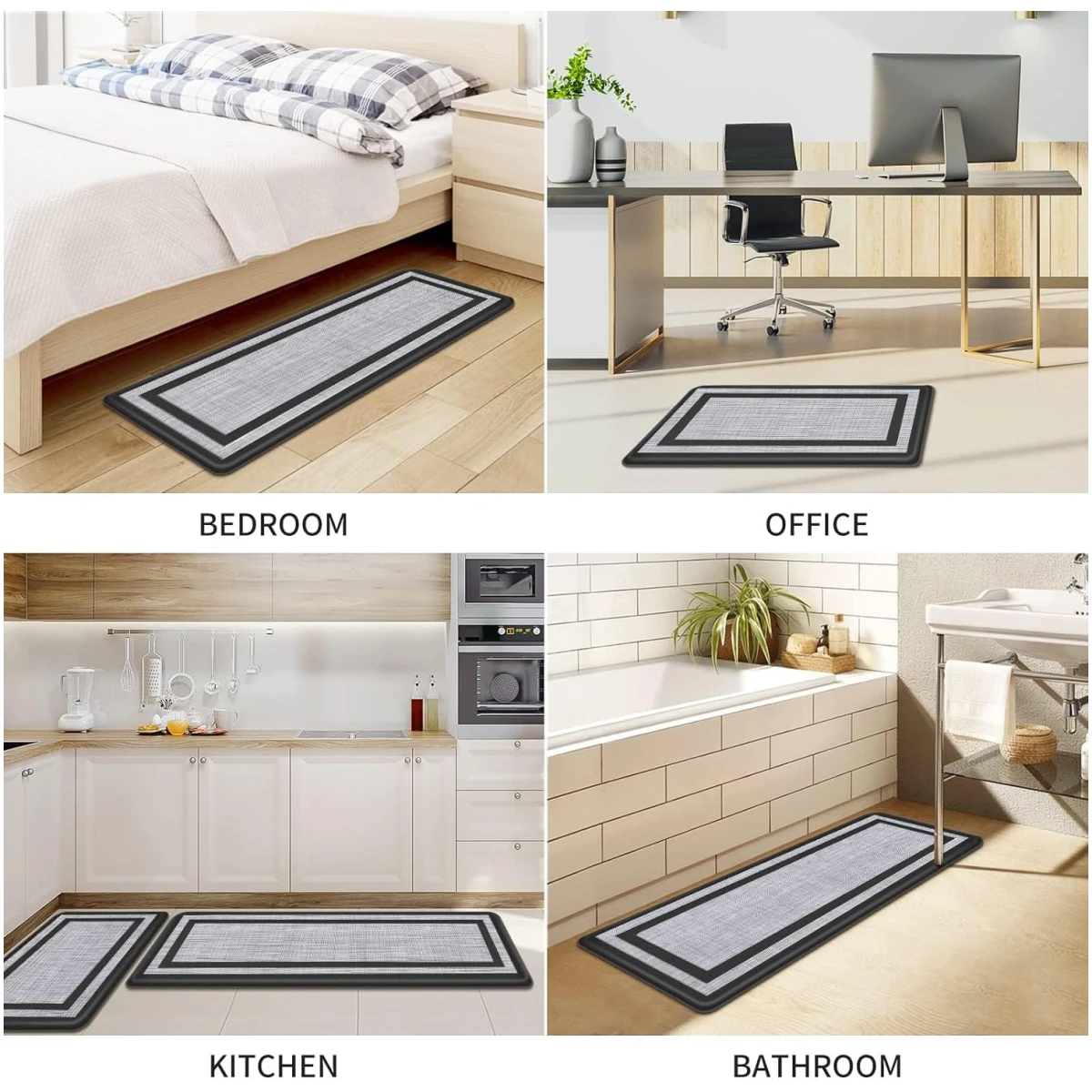 Mattitude Kitchen Mat [2 PCS] Cushioned Anti-Fatigue Non-Skid Waterproof Rugs Ergonomic Comfort Standing Mat for Kitchen, Floor, Office, Sink, Laundry, Black and Gray
