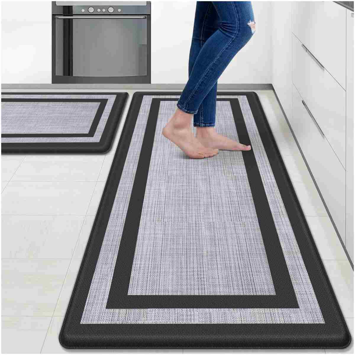 Mattitude Kitchen Mat [2 PCS] Cushioned Anti-Fatigue Non-Skid Waterproof Rugs Ergonomic Comfort Standing Mat for Kitchen, Floor, Office, Sink, Laundry, Black and Gray