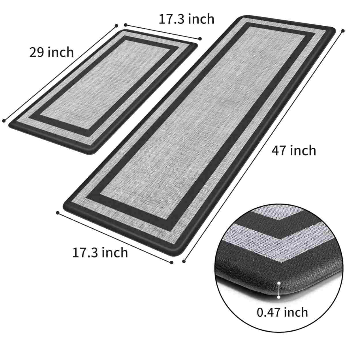 Mattitude Kitchen Mat [2 PCS] Cushioned Anti-Fatigue Non-Skid Waterproof Rugs Ergonomic Comfort Standing Mat for Kitchen, Floor, Office, Sink, Laundry, Black and Gray
