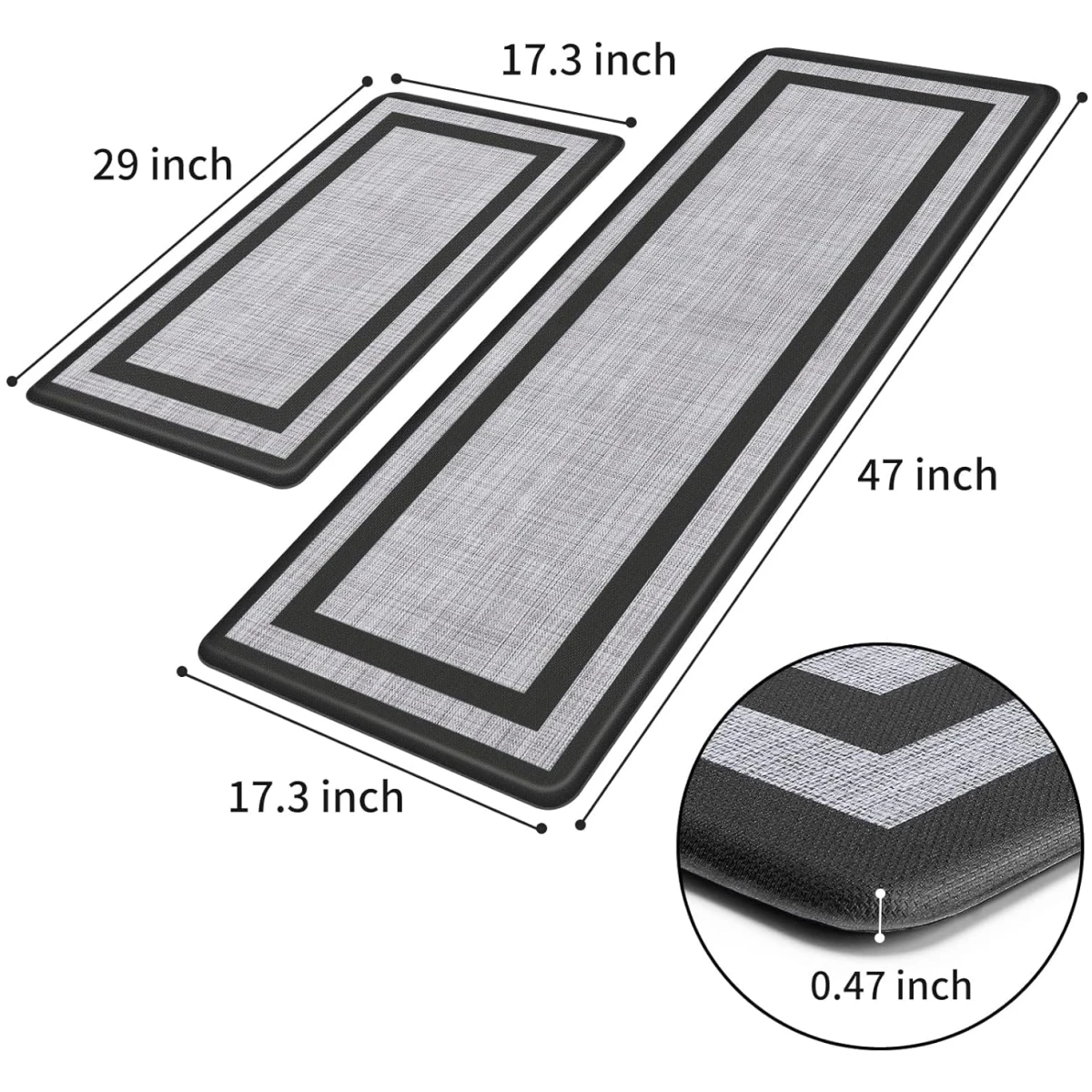 Mattitude Kitchen Mat [2 PCS] Cushioned Anti-Fatigue Non-Skid Waterproof Rugs Ergonomic Comfort Standing Mat for Kitchen, Floor, Office, Sink, Laundry, Black and Gray