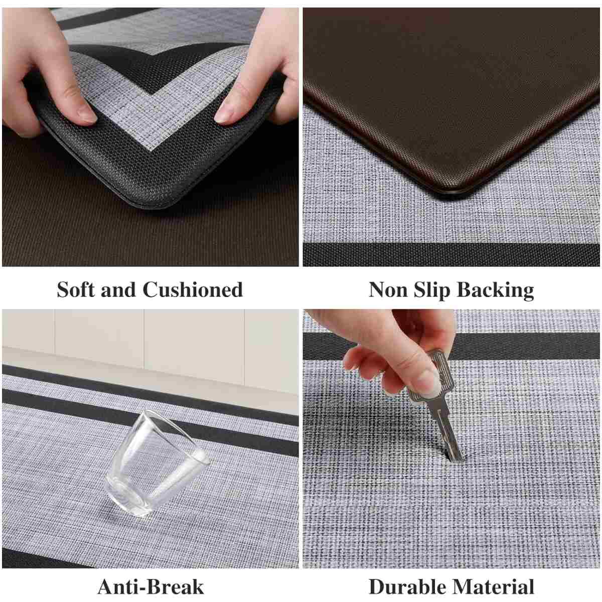 Mattitude Kitchen Mat [2 PCS] Cushioned Anti-Fatigue Non-Skid Waterproof Rugs Ergonomic Comfort Standing Mat for Kitchen, Floor, Office, Sink, Laundry, Black and Gray