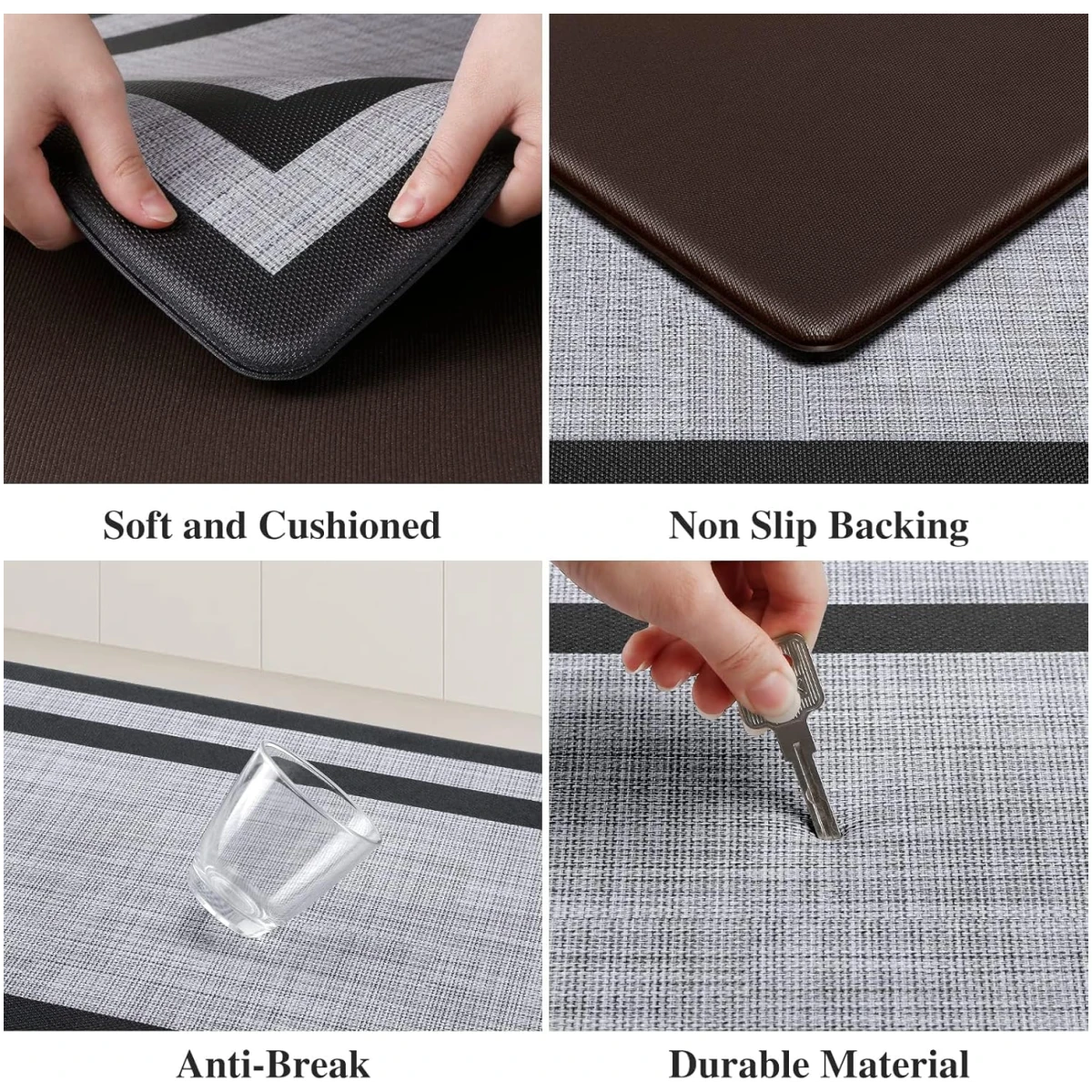 Mattitude Kitchen Mat [2 PCS] Cushioned Anti-Fatigue Non-Skid Waterproof Rugs Ergonomic Comfort Standing Mat for Kitchen, Floor, Office, Sink, Laundry, Black and Gray