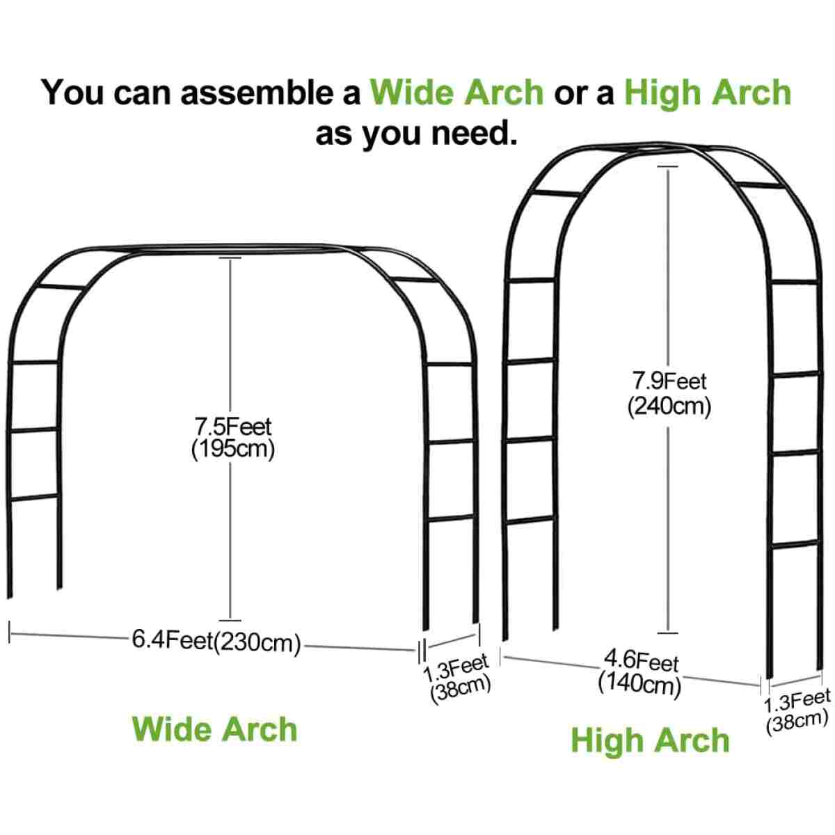 Metal Pergola Arbor,7.5 Feet Wide x 6.4 Feet High or 4.6 Feet Wide x7.9 Feet High,Assemble Freely 2 Sizes,for Various Climbing Plant Wedding Garden Arch Bridal Party Decoration...