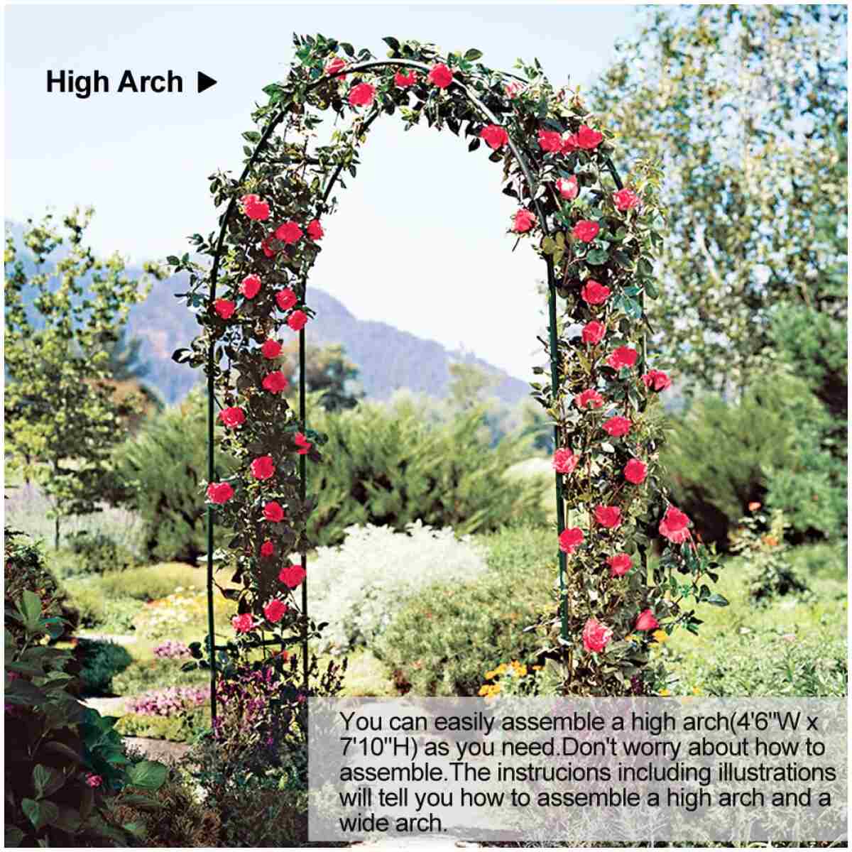 Metal Pergola Arbor,7.5 Feet Wide x 6.4 Feet High or 4.6 Feet Wide x7.9 Feet High,Assemble Freely 2 Sizes,for Various Climbing Plant Wedding Garden Arch Bridal Party Decoration...