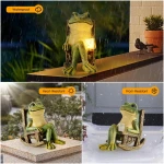 Miniature Frog Garden Statue Home Easter Gifts Decorations Fairy Garden Accessories Outdoor Lights Solar Garden Frog Decor Art Housewarming Gift for Patio,Yard,Lawn...