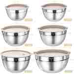Mixing Bowls with Airtight Lids Set, 26PCS Stainless Steel Khaki Bowls with Grater Attachments, Non-Slip Bottoms & Kitchen Gadgets Set, Size 7, 4, 2.5, 2.0,1.5, 1QT, Great for...