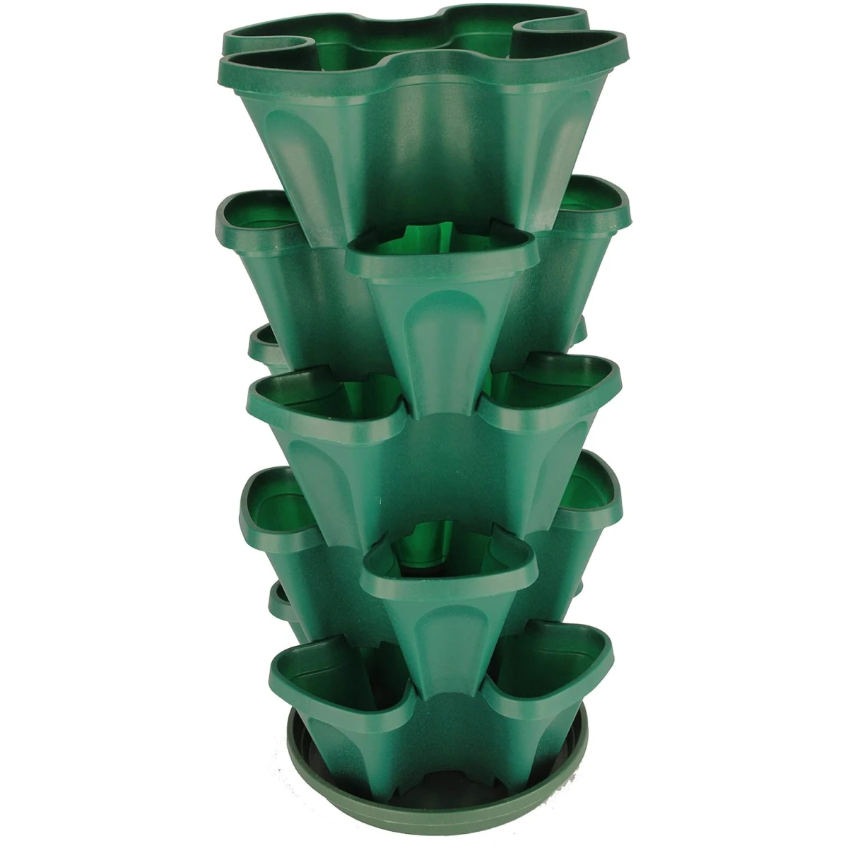 Mr. Stacky 1305-HG 5-Tier Stackable Strawberry, Herb, Flower, & Vegetable Planter - Vertical Gardening Indoor / Outdoor Stacking Garden Pots Hunter Green, 22.5 Quarts