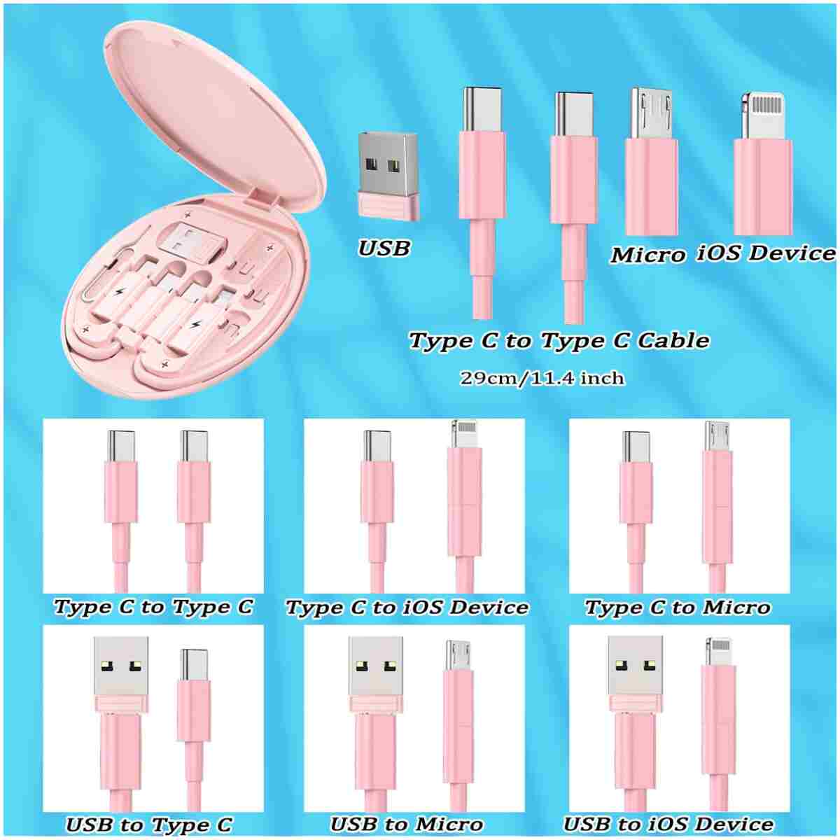 Multi USB Charging Adapter Cable Kit, USB C to iOS Device Adapter Box, Conversion Set USB A & Type C to Male Micro/Type C/iOS Device, Data Transfer, Card Storage, Tray Eject...