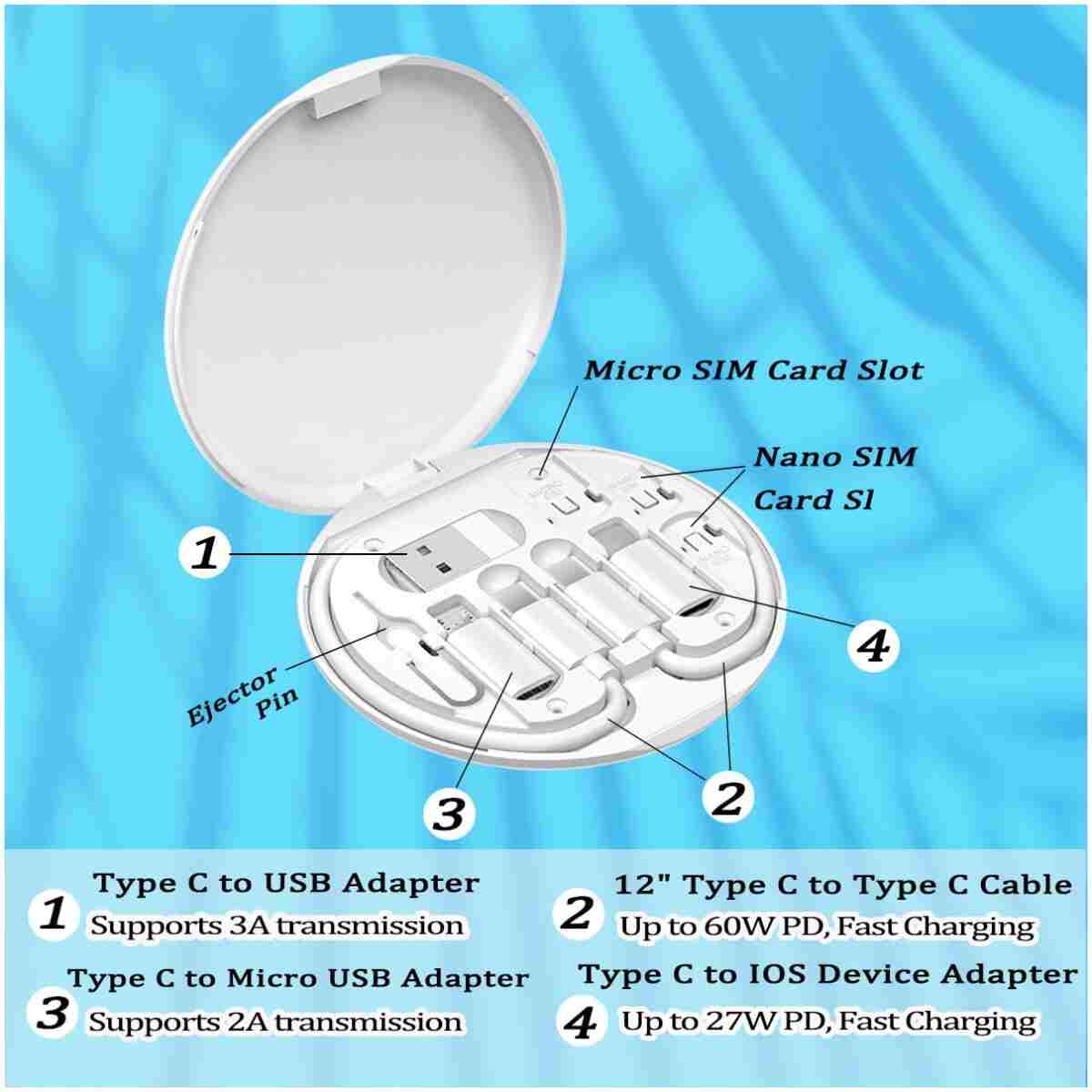 Multi USB Charging Adapter Cable Kit, USB C to iOS Device Adapter Box, Conversion Set USB A & Type C to Male Micro/Type C/iOS Device, Data Transfer, Card Storage, Tray Eject...