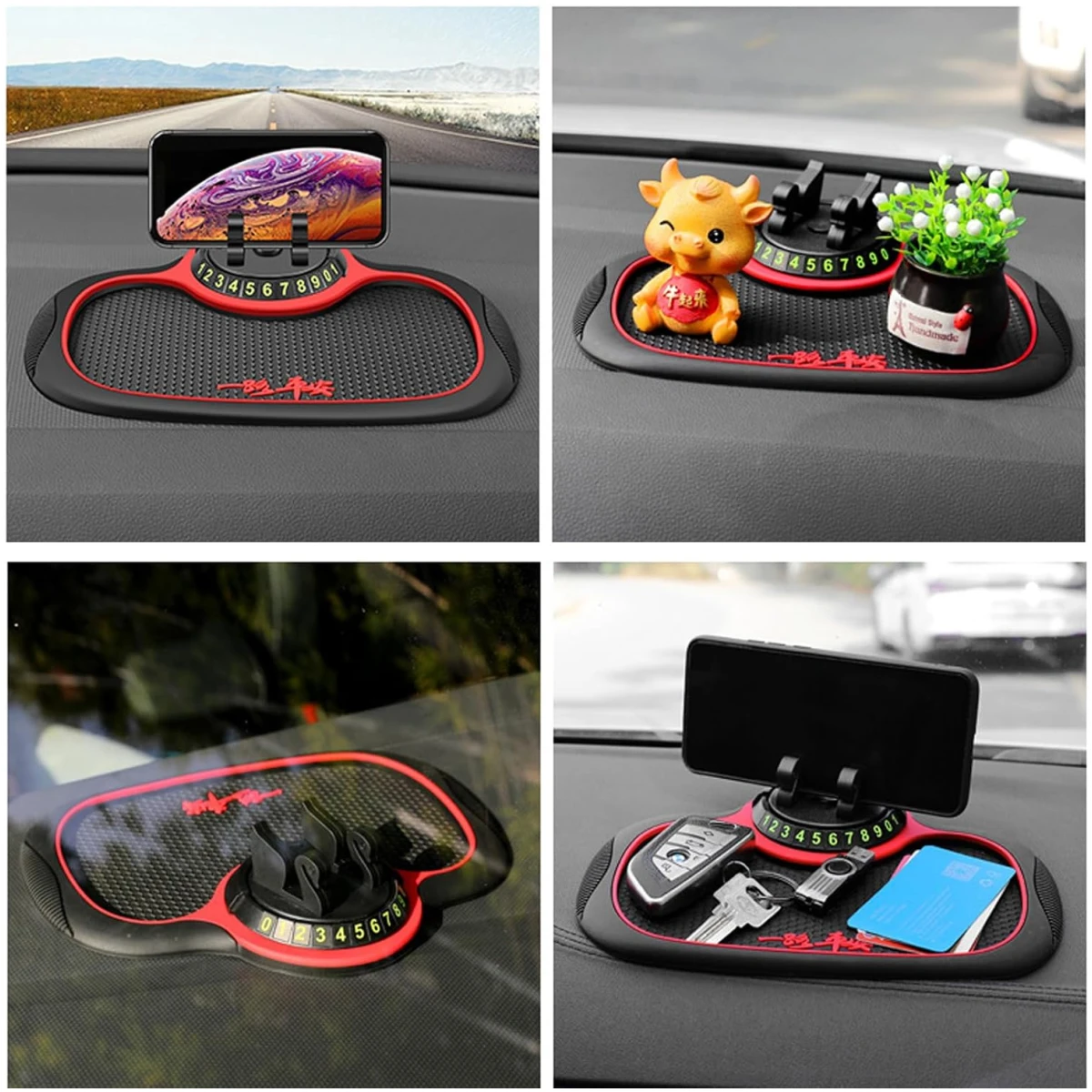 Multifunction Car Anti-Slip Mat Auto Phone Holder, Universal Multifunction Car Dashboard Mat with Phone Holder in Car, Anti-Slip Universal Phone Holder with Extra Large Pad for...