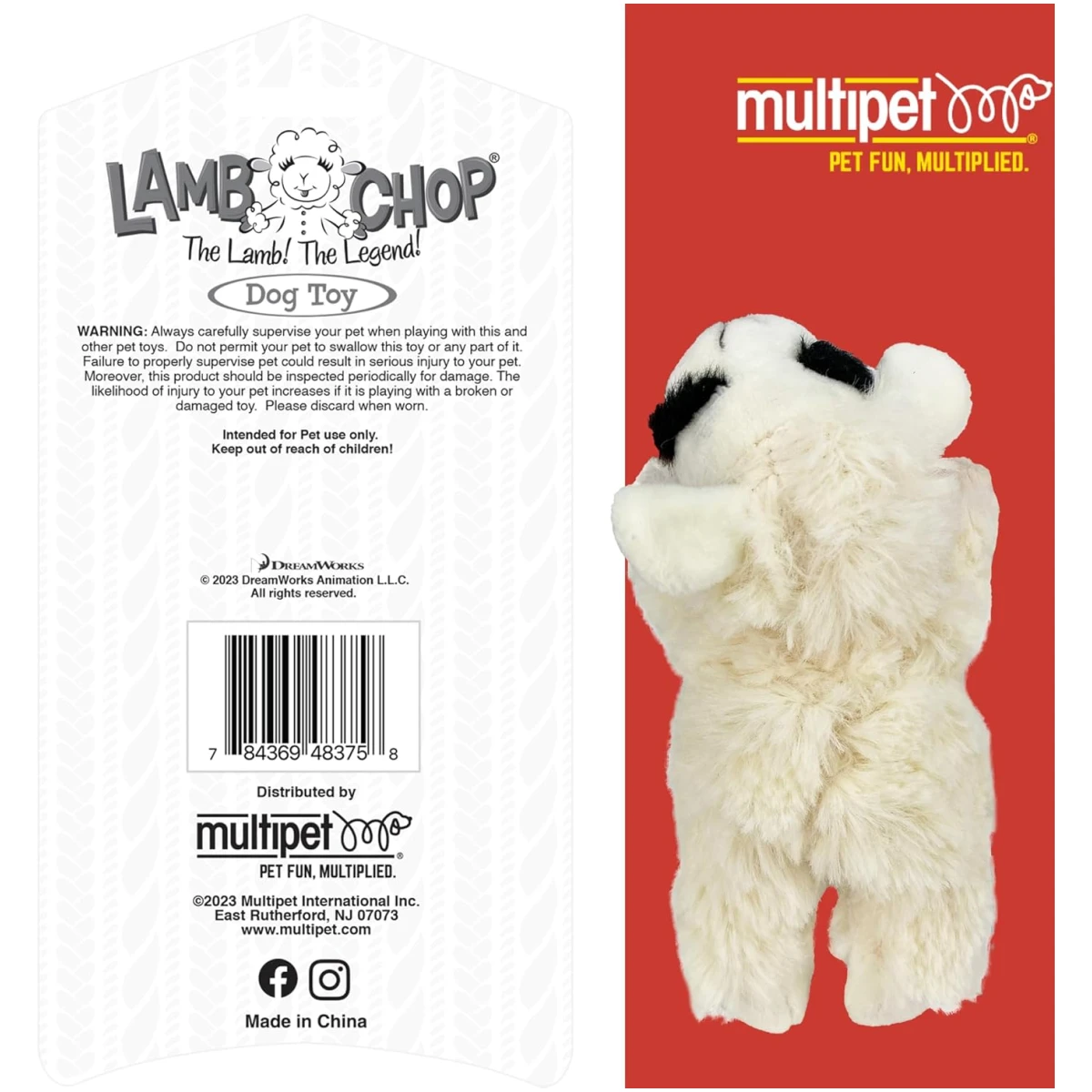 Multipet Lamb Chop Dog Plush Toy - Squeaky Toy for All Dogs - Extra Soft Plush - Stuffed Animal Dog Toy for Cuddling & Playing - Cute Pet Toy (6", Cream)