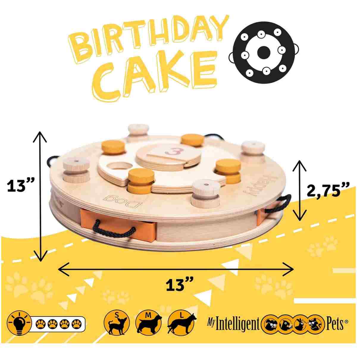 My Intelligent Pets Birthday Cake Puzzle Toy – Interactive Wooden Brain Game for Dogs, Mental Enrichment Toy for Dogs, Enhances Natural Instincts