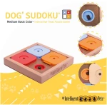 My Intelligent Pets Sudoku Puzzle for Small Dogs and Cats – Basic Brain Pet Toy with 4 Treat-Hiding Holes – Medium Size, Wood and Plastic