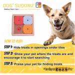 My Intelligent Pets Sudoku Puzzle for Small Dogs and Cats – Basic Brain Pet Toy with 4 Treat-Hiding Holes – Medium Size, Wood and Plastic