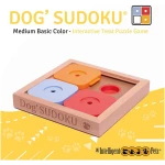My Intelligent Pets Sudoku Puzzle for Small Dogs and Cats – Basic Brain Pet Toy with 4 Treat-Hiding Holes – Medium Size, Wood and Plastic