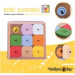 My Intelligent Pets Sudoku Puzzle for Small Dogs and Cats – Basic Brain Pet Toy with 4 Treat-Hiding Holes – Medium Size, Wood and Plastic