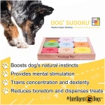 My Intelligent Pets Sudoku Puzzle for Small Dogs and Cats – Basic Brain Pet Toy with 4 Treat-Hiding Holes – Medium Size, Wood and Plastic