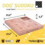 My Intelligent Pets Wooden Sudoku Puzzle for Medium to Large Dogs – Expert Brain Pet Toy with 9 Treat-Hiding Holes – Large Size, Wood