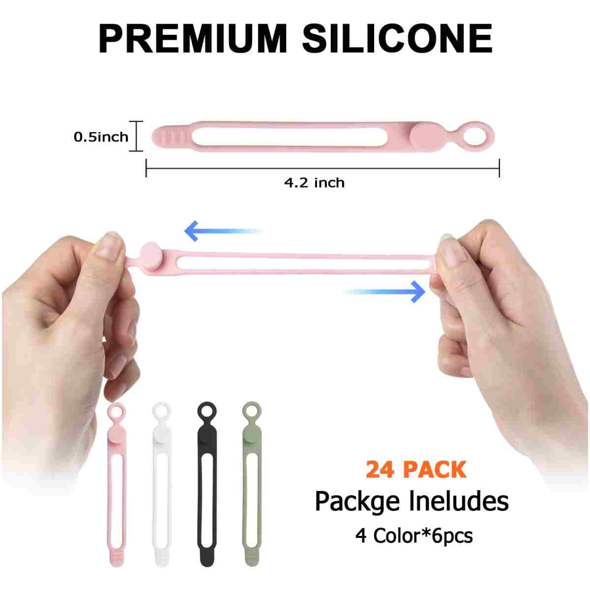 Nearockle 24Pcs Silicone Cable Straps Cord Organizer for Bundling Earphone, Phone Charger, Computer Cords, Reusable Cable Ties Wire Organizer in Home,Office,Kitchen,School (4...