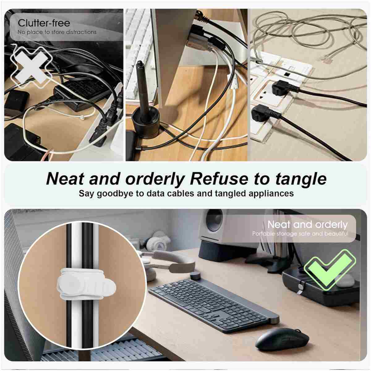 Nearockle 24Pcs Silicone Cable Straps Cord Organizer for Bundling Earphone, Phone Charger, Computer Cords, Reusable Cable Ties Wire Organizer in Home,Office,Kitchen,School (4...