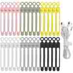 Nearockle 24Pcs Silicone Cable Straps Cord Organizer for Bundling Earphone, Phone Charger, Computer Cords, Reusable Cable Ties Wire Organizer in Home,Office,Kitchen,School (4...