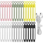 Nearockle 24Pcs Silicone Cable Straps Cord Organizer for Bundling Earphone, Phone Charger, Computer Cords, Reusable Cable Ties Wire Organizer in Home,Office,Kitchen,School (4...