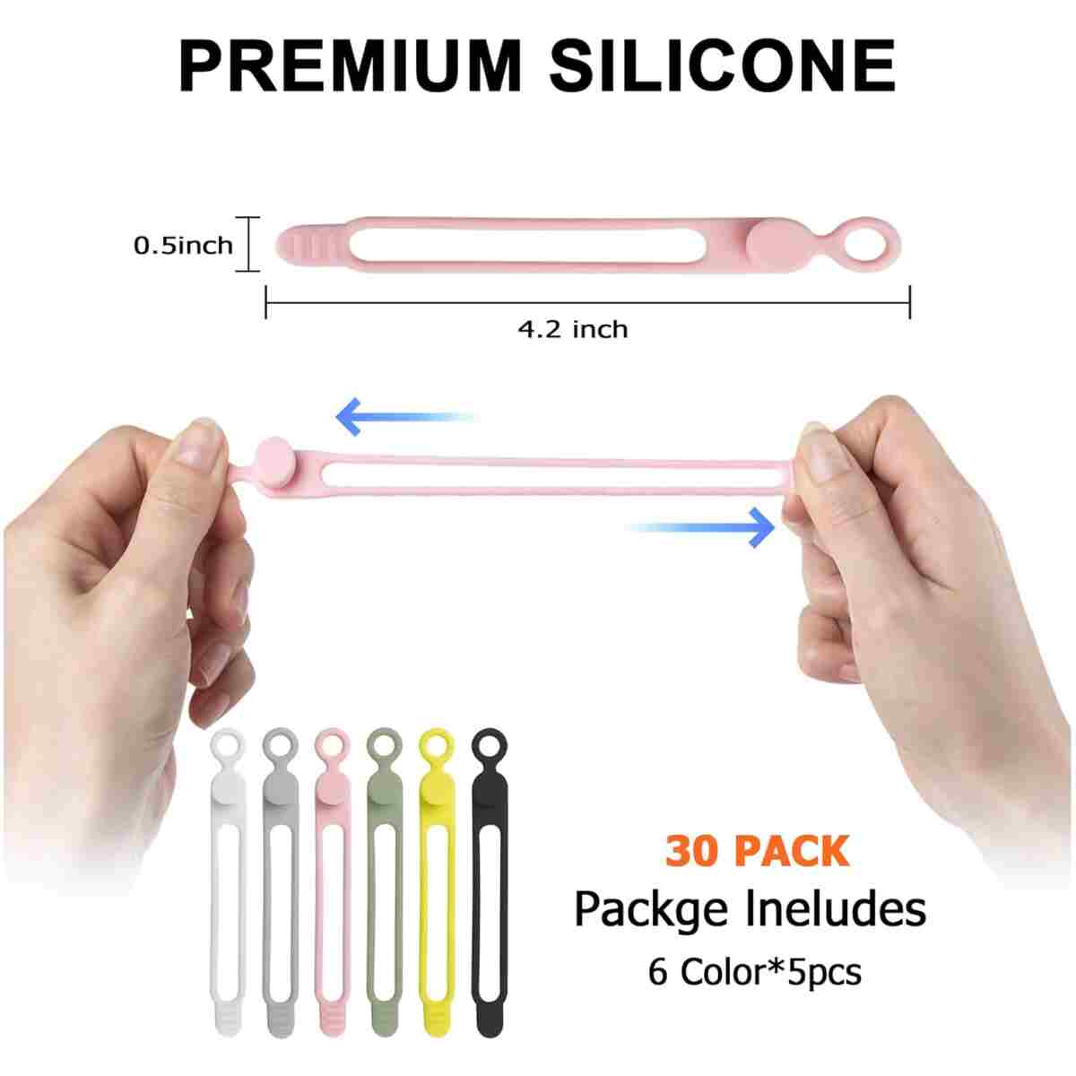 Nearockle 24Pcs Silicone Cable Straps Cord Organizer for Bundling Earphone, Phone Charger, Computer Cords, Reusable Cable Ties Wire Organizer in Home,Office,Kitchen,School (4...