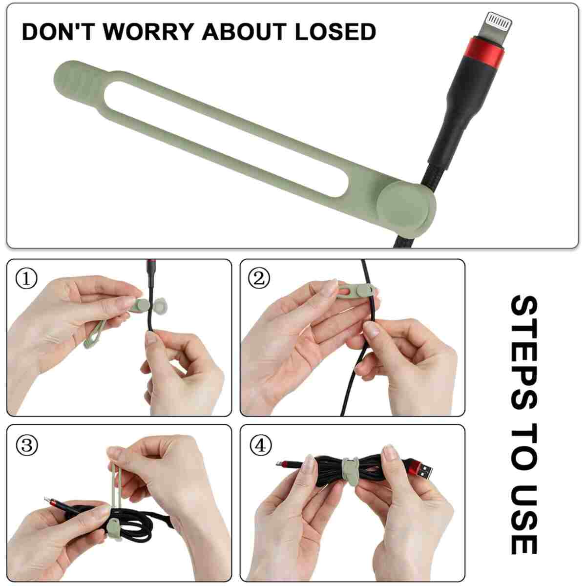 Nearockle 24Pcs Silicone Cable Straps Cord Organizer for Bundling Earphone, Phone Charger, Computer Cords, Reusable Cable Ties Wire Organizer in Home,Office,Kitchen,School (4...