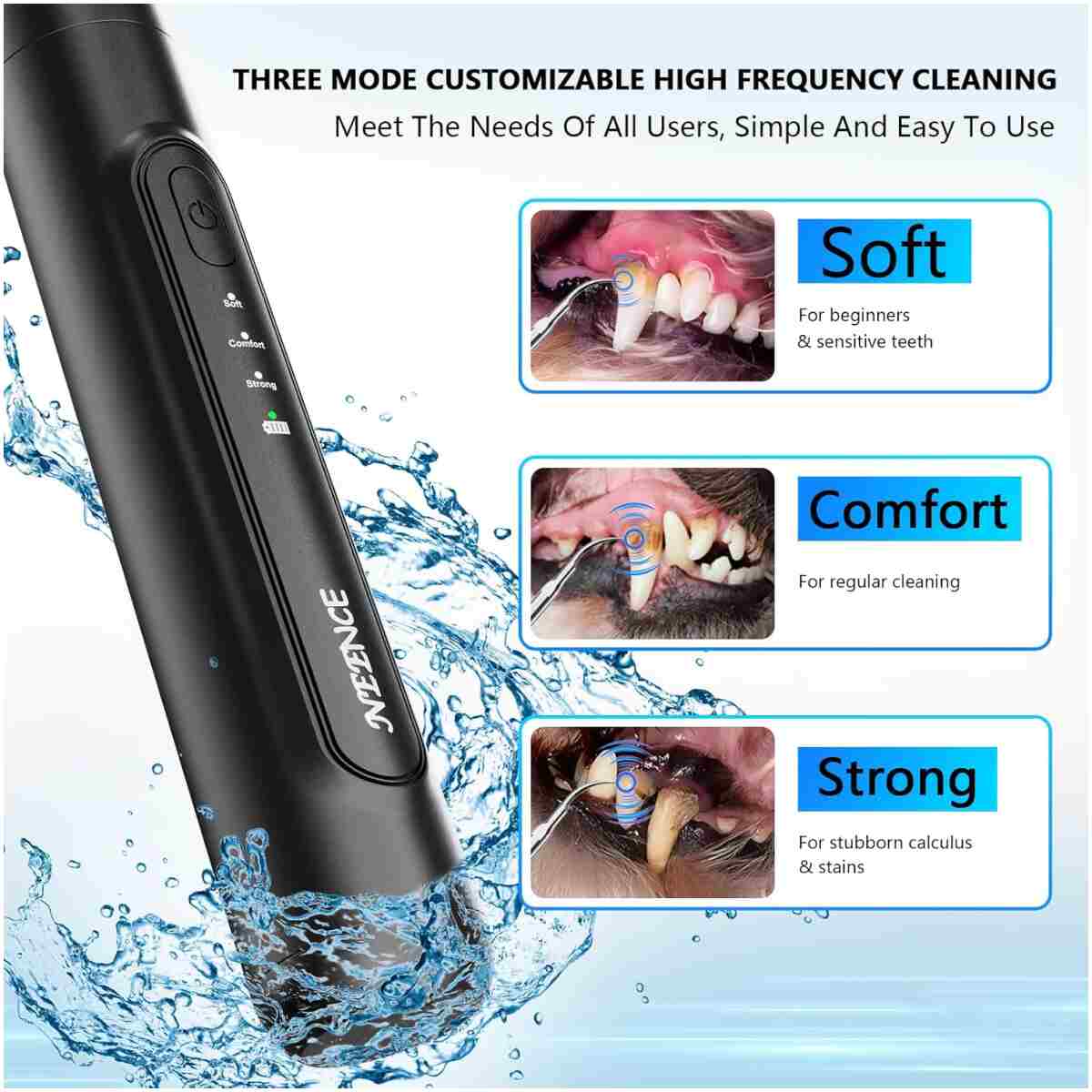 NEENCE Dog Tartar Remover for Teeth, Dog Tooth Brushing Kit with LED Light, Pet Ultrasonic Cleaner, Teeth Cleaning for Pet Dental Care, Black