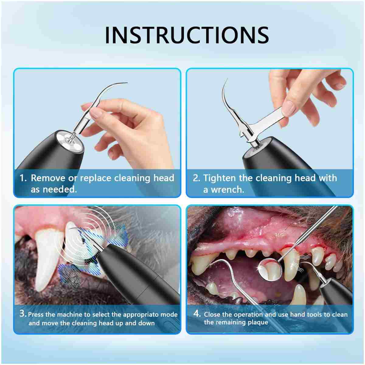 NEENCE Dog Tartar Remover for Teeth, Dog Tooth Brushing Kit with LED Light, Pet Ultrasonic Cleaner, Teeth Cleaning for Pet Dental Care, Black