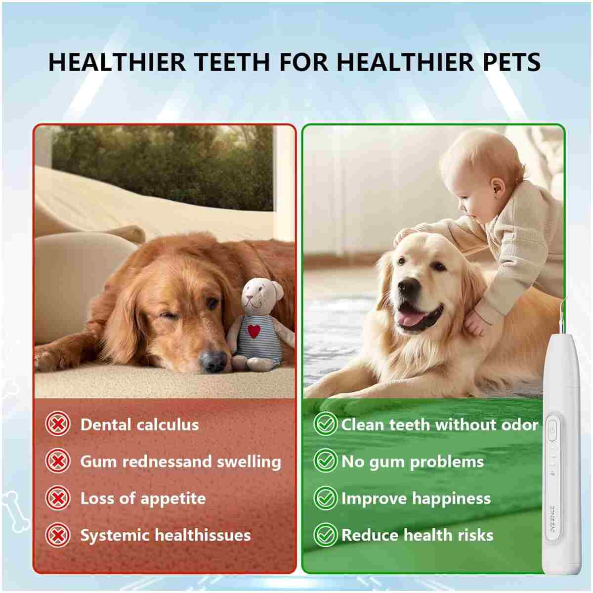 NEENCE Dog Tartar Remover for Teeth, Dog Tooth Brushing Kit with LED Light, Pet Ultrasonic Cleaner, Teeth Cleaning for Pet Dental Care, Black
