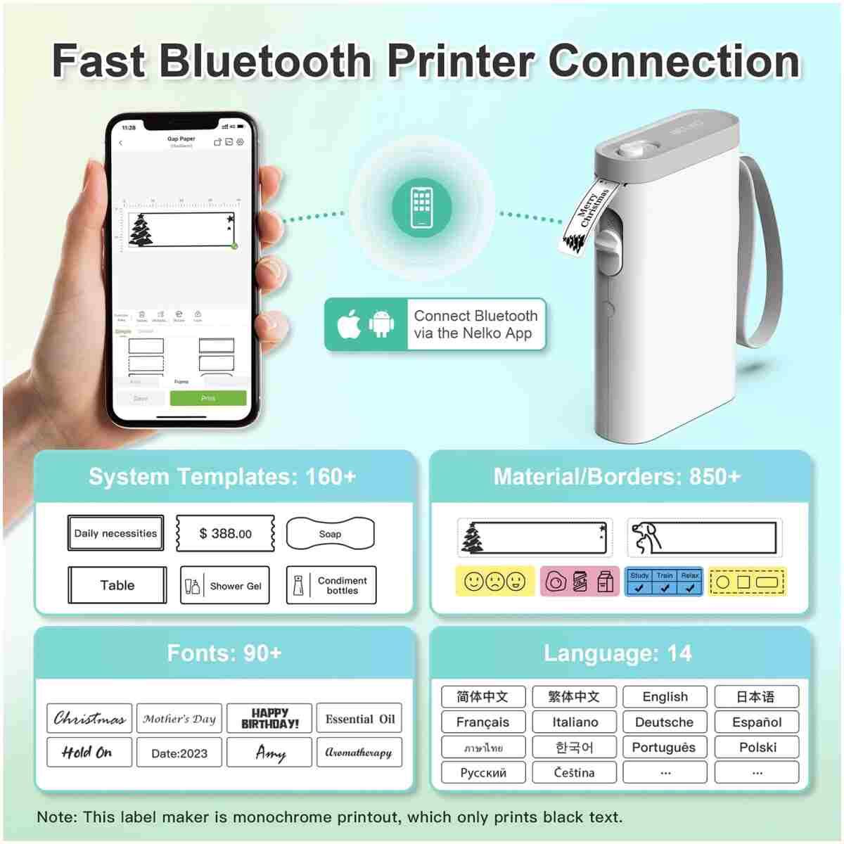 Nelko Label Maker Machine with Tape, P21 Bluetooth Label Printer, Wireless Mini Label Makers with Multiple Templates for Organizing Office Home, White