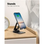 Nulaxy Dual Folding Cell Phone Stand, Fully Adjustable Foldable Desktop Phone Holder Cradle Dock Compatible with Phone 16 15 14 13 12 11 Pro Xs Xs Max Xr X 8, Nintendo Switch,...