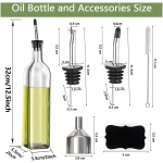 Olive Oil Dispenser Bottle, 1 Pcs Glass Olive Oil Dispenser and Vinegar Dispenser Set with 2 Stainless Steel Pourers, 2 Labels,1 Brush and 1 Funnel Oil Bottles for Kitchen (500ml)