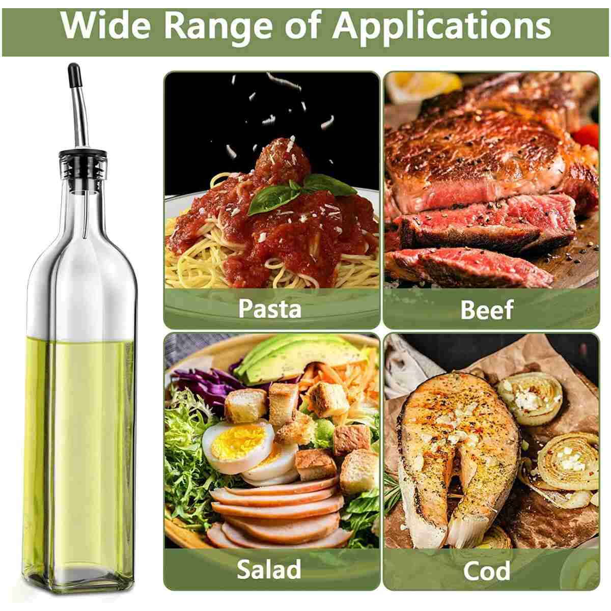 Olive Oil Dispenser Bottle, 1 Pcs Glass Olive Oil Dispenser and Vinegar Dispenser Set with 2 Stainless Steel Pourers, 2 Labels,1 Brush and 1 Funnel Oil Bottles for Kitchen (500ml)