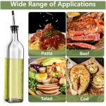 Olive Oil Dispenser Bottle, 1 Pcs Glass Olive Oil Dispenser and Vinegar Dispenser Set with 2 Stainless Steel Pourers, 2 Labels,1 Brush and 1 Funnel Oil Bottles for Kitchen (500ml)
