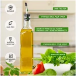 Olive Oil Dispenser Bottle, 1 Pcs Glass Olive Oil Dispenser and Vinegar Dispenser Set with 2 Stainless Steel Pourers, 2 Labels,1 Brush and 1 Funnel Oil Bottles for Kitchen (500ml)