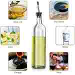 Olive Oil Dispenser Bottle, 1 Pcs Glass Olive Oil Dispenser and Vinegar Dispenser Set with 2 Stainless Steel Pourers, 2 Labels,1 Brush and 1 Funnel Oil Bottles for Kitchen (500ml)