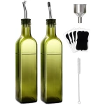 Olive Oil Dispenser Bottle, 1 Pcs Glass Olive Oil Dispenser and Vinegar Dispenser Set with 2 Stainless Steel Pourers, 2 Labels,1 Brush and 1 Funnel Oil Bottles for Kitchen (500ml)