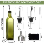 Olive Oil Dispenser Bottle, 1 Pcs Glass Olive Oil Dispenser and Vinegar Dispenser Set with 2 Stainless Steel Pourers, 2 Labels,1 Brush and 1 Funnel Oil Bottles for Kitchen (500ml)